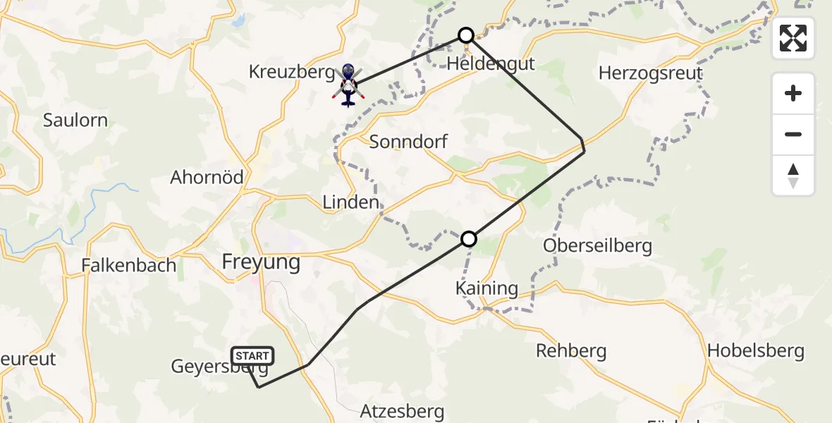 Flugroute Polizeihubschrauber Freyung - Freyung, 23 April 2026, 08:43