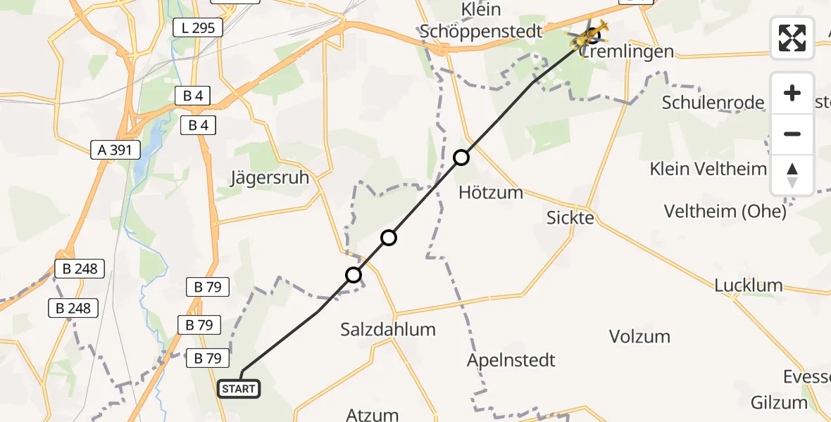 Flugroute Rettungshubschrauber Wolfenbüttel - Cremlingen, 23 April 2026, 08:44