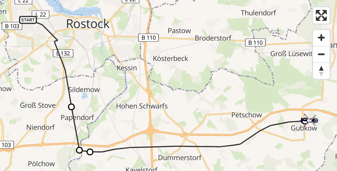 Flugroute Polizeihubschrauber Rostock - Sanitz, 23 April 2026, 08:45