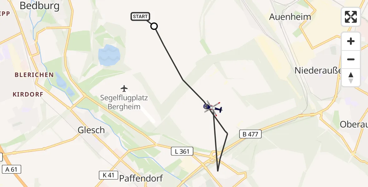 Flugroute Polizeihubschrauber Bedburg - Bergheim, 23 April 2026, 08:48
