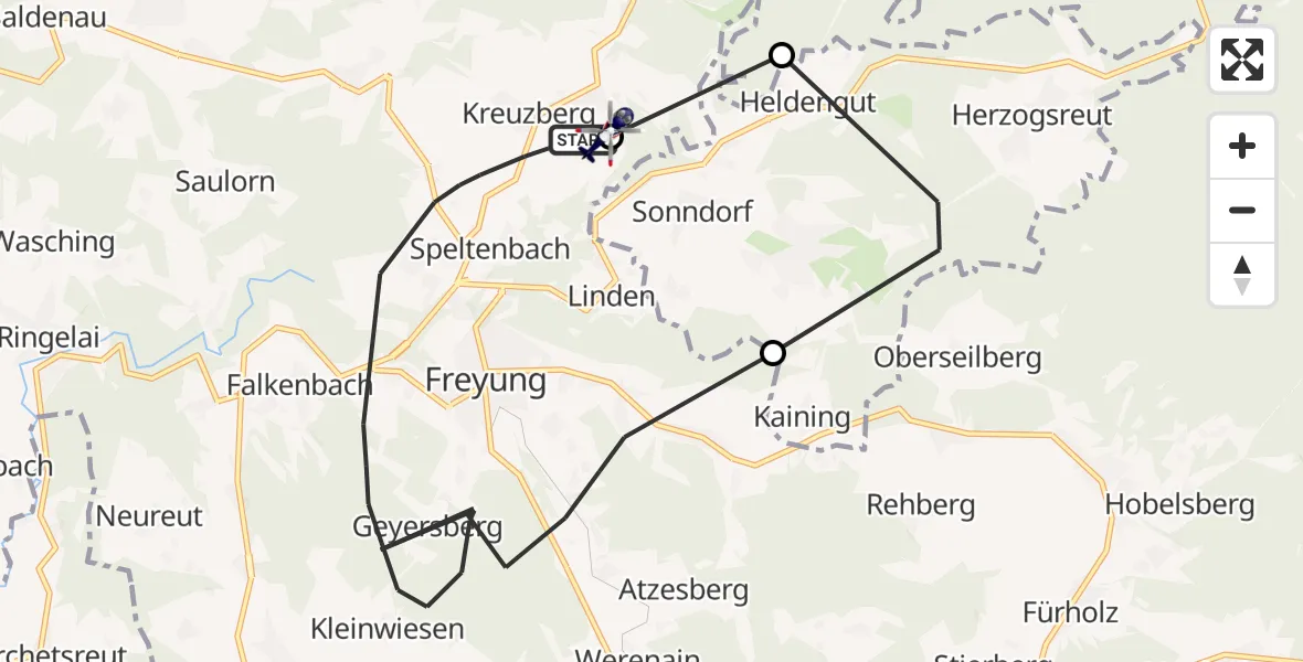 Flugroute Polizeihubschrauber Freyung - Freyung, 23 April 2026, 08:51