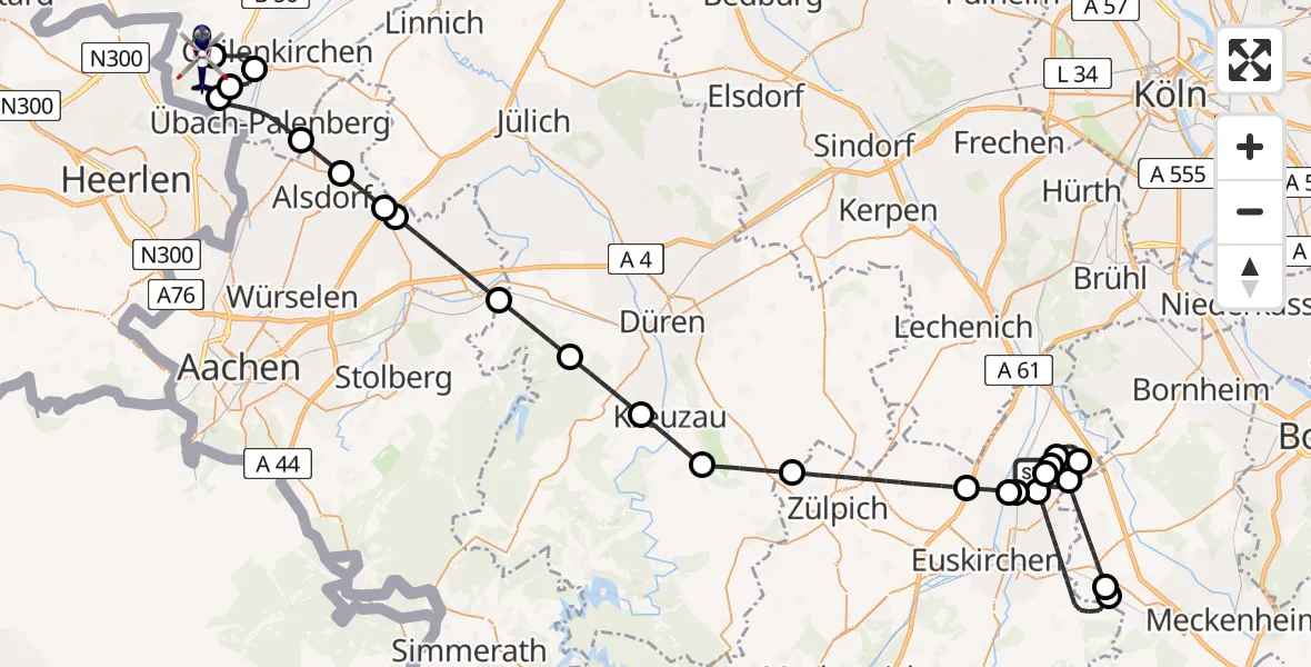 Flugroute Polizeihubschrauber Weilerswist - Militärflugplatz Geilenkirchen, 23 April 2026, 08:52