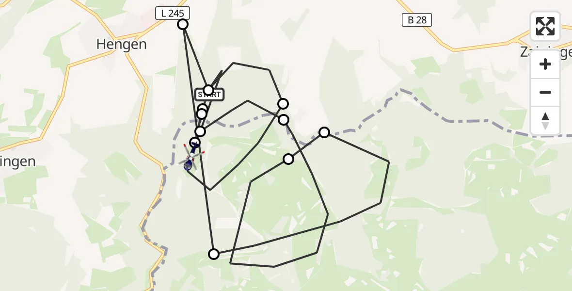 Flugroute Polizeihubschrauber Römerstein - Gutsbezirk Münsingen, 23 April 2026, 08:56