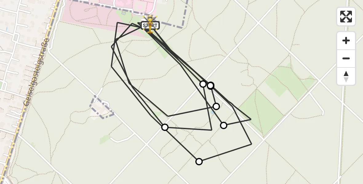 Flugroute Rettungshubschrauber ADAC Air Rescue Center Hubschrauberlandeplatz (Christoph 1) - ADAC Air Rescue Center Hubschrauberlandeplatz (Christoph 1), 23 April 2026, 08:56