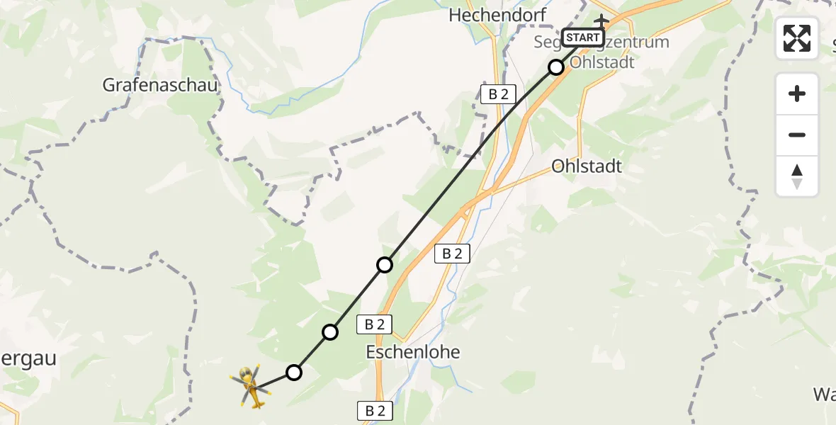 Flugroute Rettungshubschrauber Ohlstadt Flugplatz - Eschenlohe, 23 April 2026, 08:58