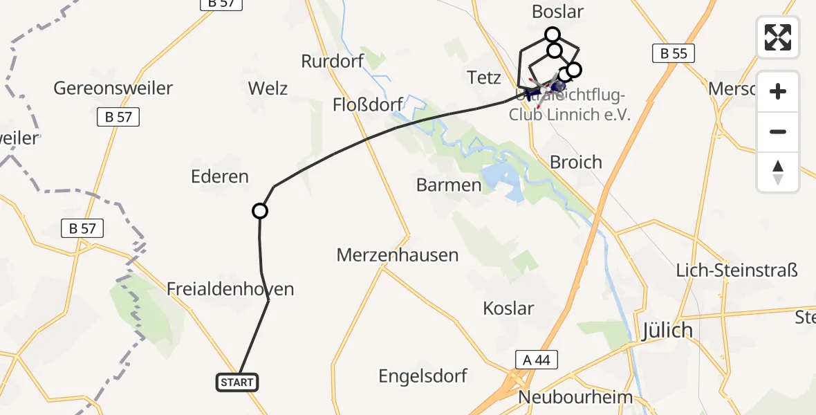 Flugroute Polizeihubschrauber Aldenhoven - Linnich, 23 April 2026, 09:01