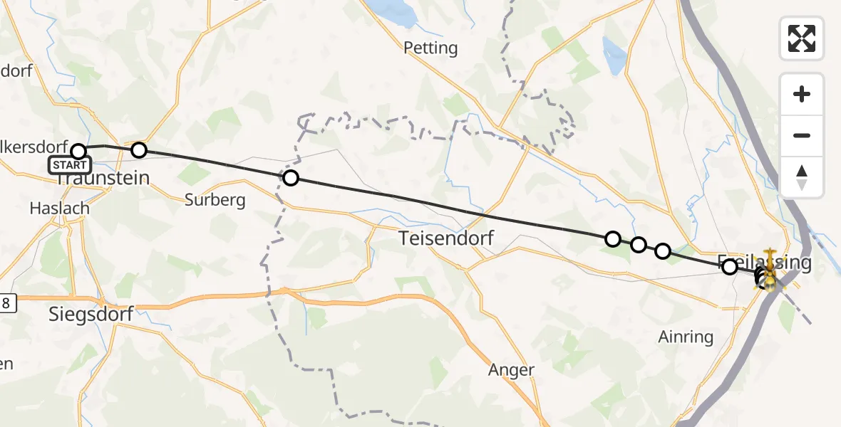 Flugroute Rettungshubschrauber Traunstein Hospital - Freilassing, 23 April 2026, 09:02