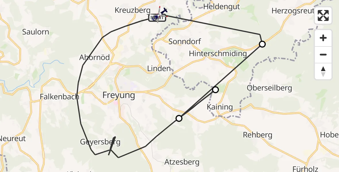 Flugroute Polizeihubschrauber Freyung - Freyung, 23 April 2026, 09:04