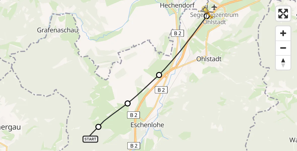 Flugroute Rettungshubschrauber Eschenlohe - Ohlstadt Flugplatz, 23 April 2026, 09:06