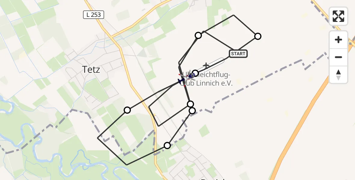 Flugroute Polizeihubschrauber Linnich-Boslar Ultraleichtflugplatz - Linnich-Boslar Ultraleichtflugplatz, 23 April 2026, 09:08