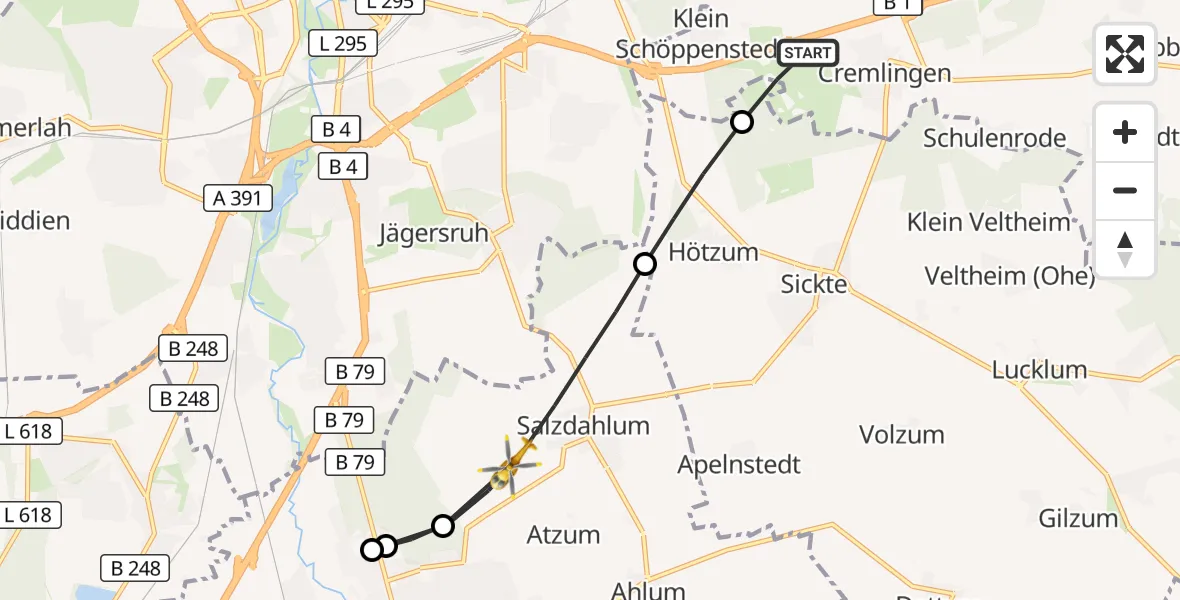 Flugroute Rettungshubschrauber Cremlingen - Wolfenbüttel, 23 April 2026, 09:09