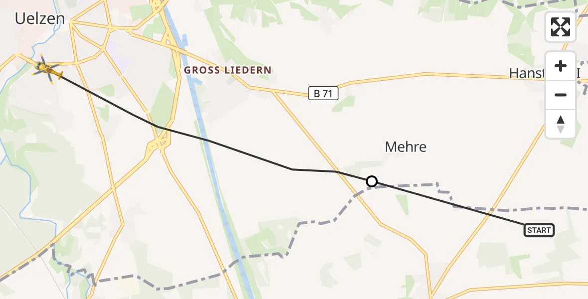 Flugroute Rettungshubschrauber Wrestedt - Uelzen, 23 April 2026, 09:10