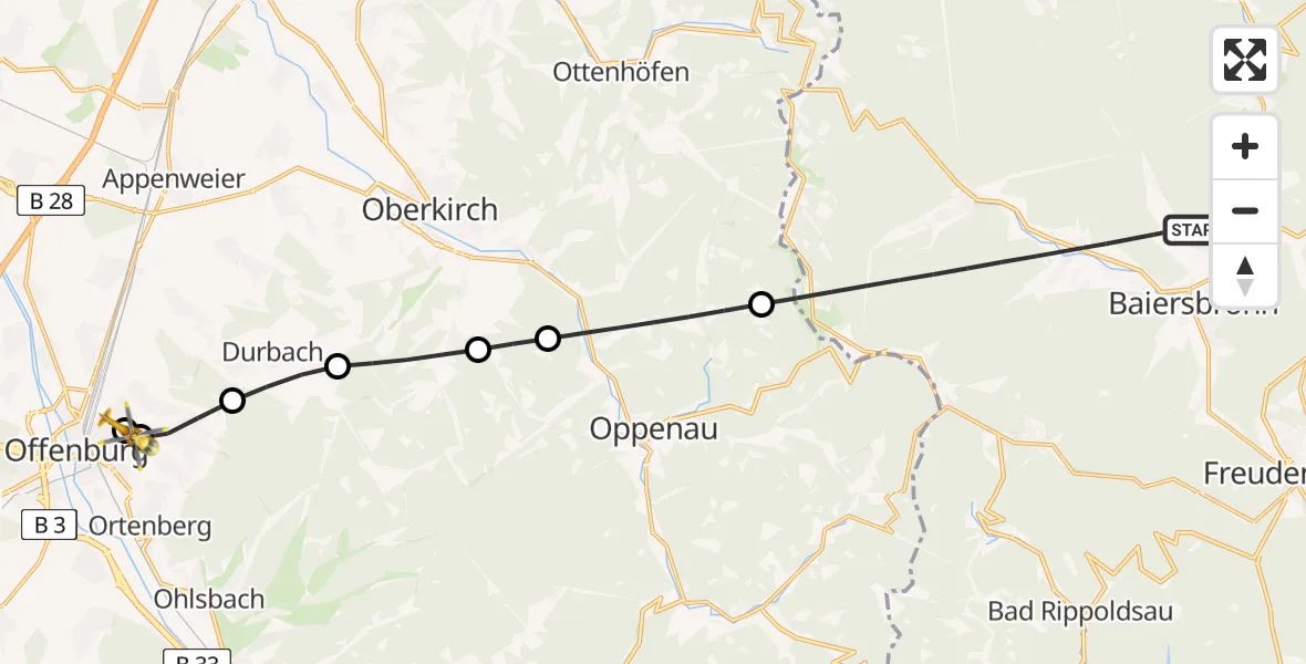 Flugroute Rettungshubschrauber Baiersbronn - Offenburg, 23 April 2026, 09:10