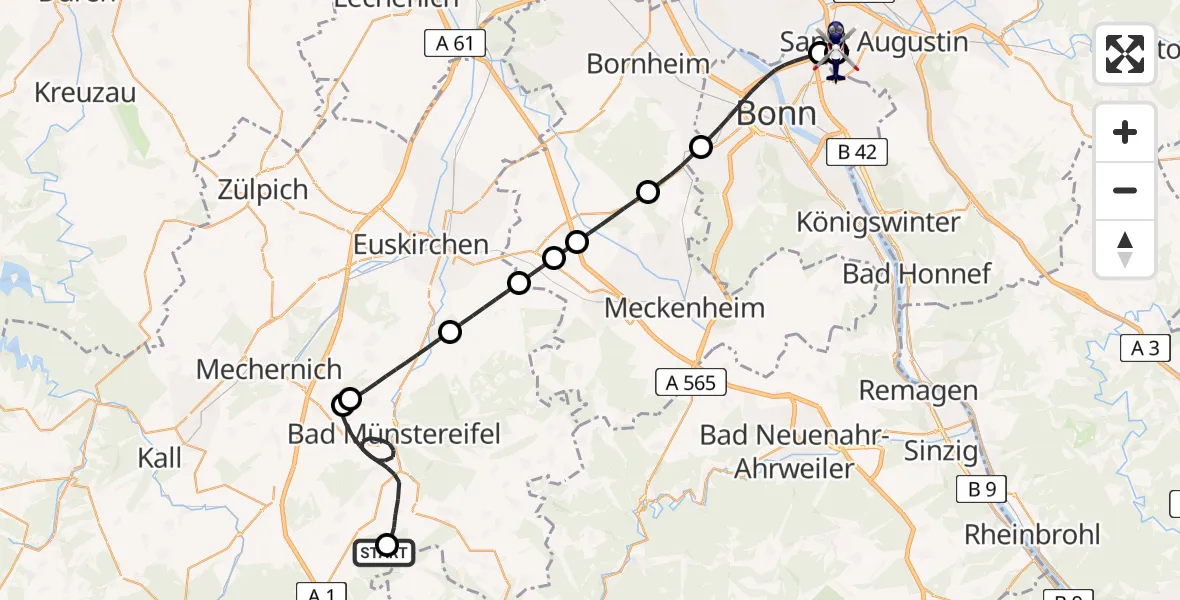 Flugroute Polizeihubschrauber Nettersheim - Sankt Augustin, 23 April 2026, 09:10