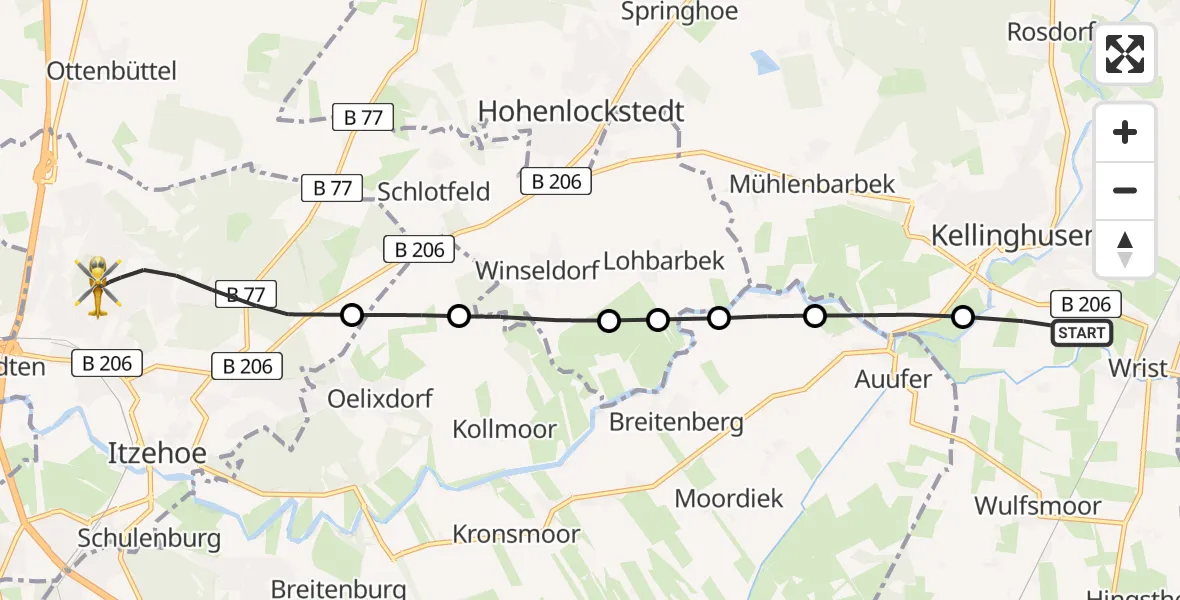 Flugroute Rettungshubschrauber Wrist - Itzehoe, 23 April 2026, 09:11