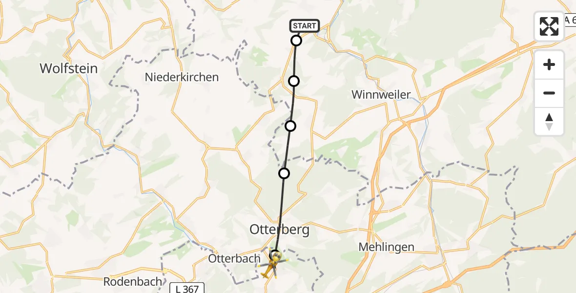Flugroute Rettungshubschrauber Imsweiler UL - Kaiserslautern, 23 April 2026, 09:12