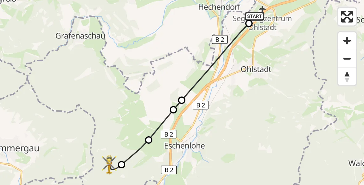 Flugroute Rettungshubschrauber Ohlstadt Flugplatz - Eschenlohe, 23 April 2026, 09:13
