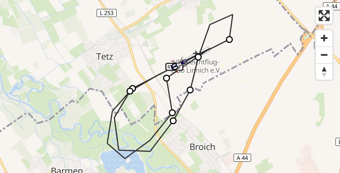 Flugroute Polizeihubschrauber Linnich-Boslar Ultraleichtflugplatz - Linnich-Boslar Ultraleichtflugplatz, 23 April 2026, 09:13