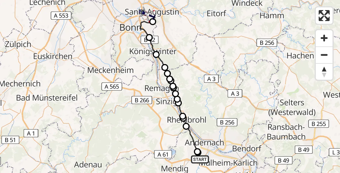 Flugroute Polizeihubschrauber Plaidt - Sankt Augustin, 23 April 2026, 09:17