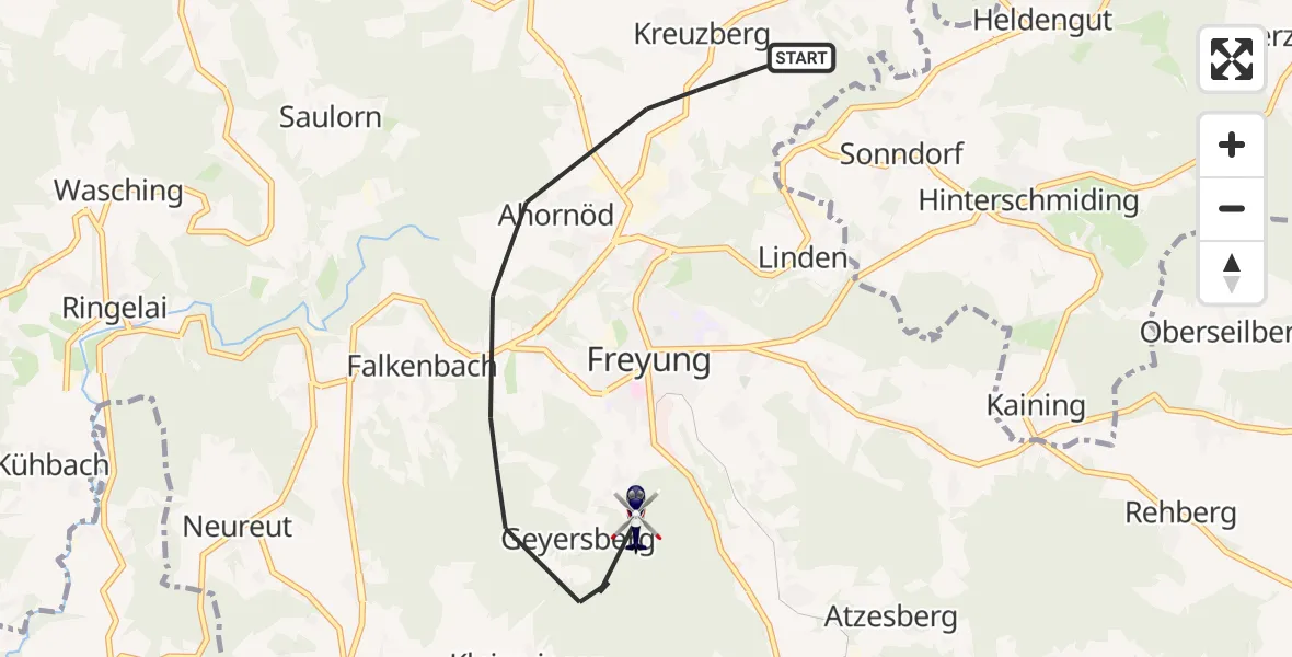 Flugroute Polizeihubschrauber Freyung - Freyung, 23 April 2026, 09:18