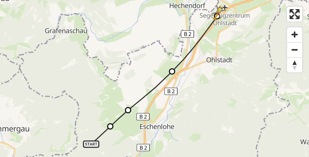 Flugroute Rettungshubschrauber Eschenlohe - Ohlstadt Flugplatz, 23 April 2026, 09:19