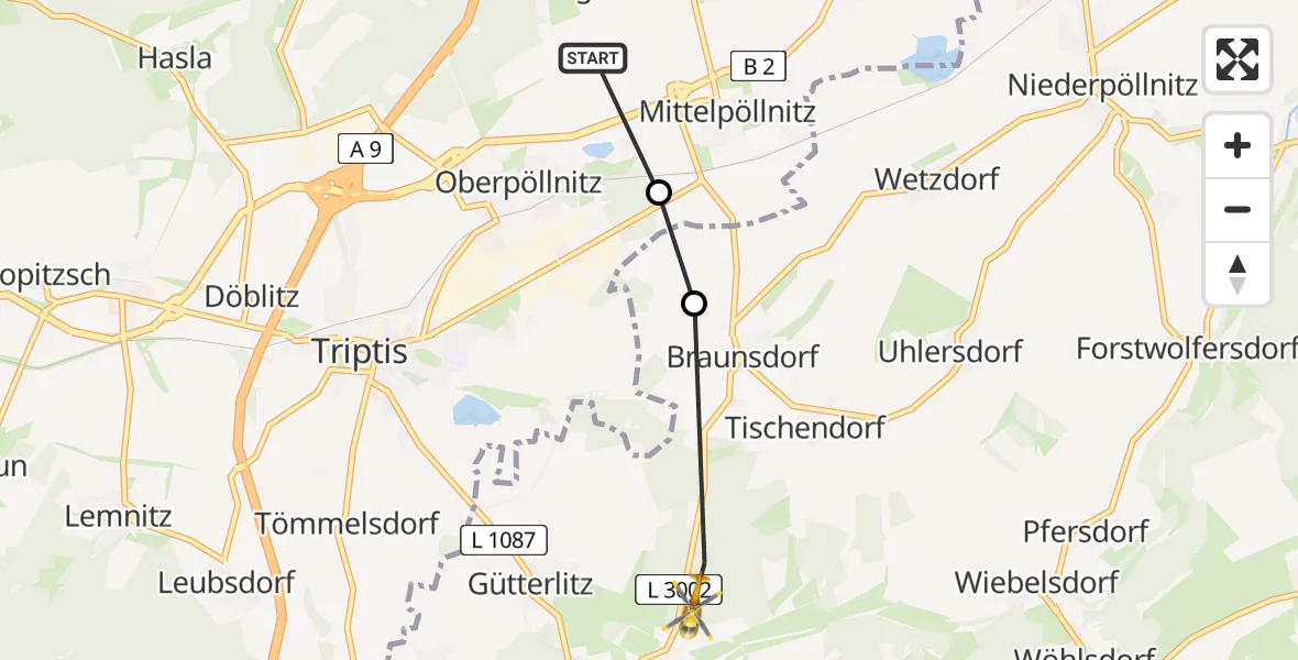 Flugroute Rettungshubschrauber Geroda - Auma-Weidatal, 23 April 2026, 09:21
