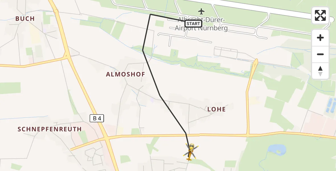 Flugroute Ambulanzhubschrauber Flughafen Nuremberg - Flughafen Nuremberg, 23 April 2026, 09:21