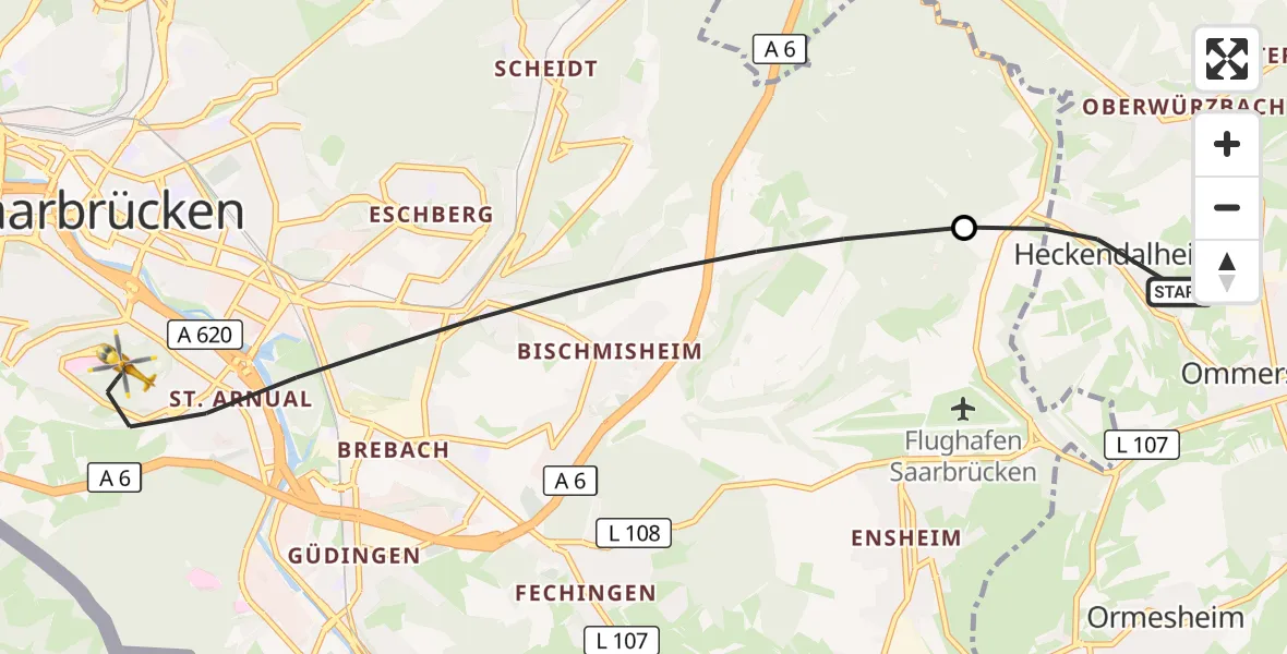 Flugroute Rettungshubschrauber Mandelbachtal - Saarbrücken, 23 April 2026, 09:21