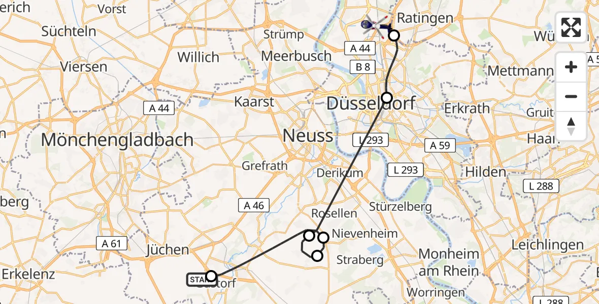 Flugroute Polizeihubschrauber Gustorfer Höhe Flugplatz - Düsseldorf Flughafen, 23 April 2026, 09:26