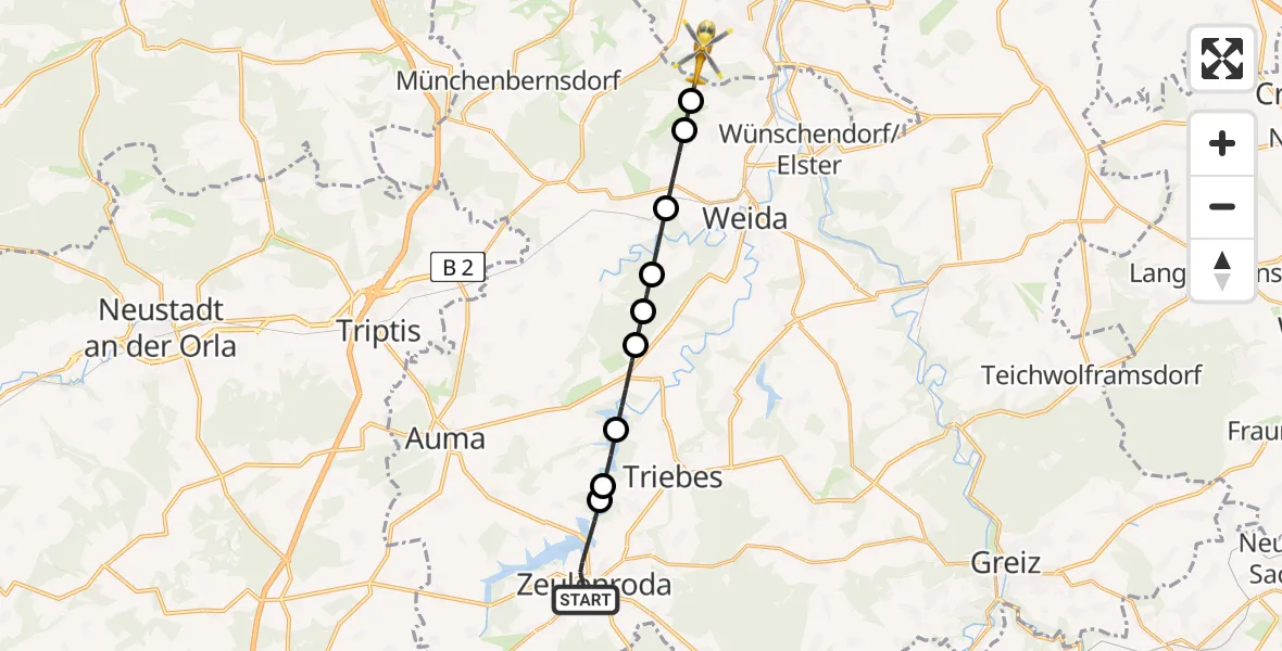 Flugroute Rettungshubschrauber Zeulenroda-Triebes - Gera, 23 April 2026, 09:29