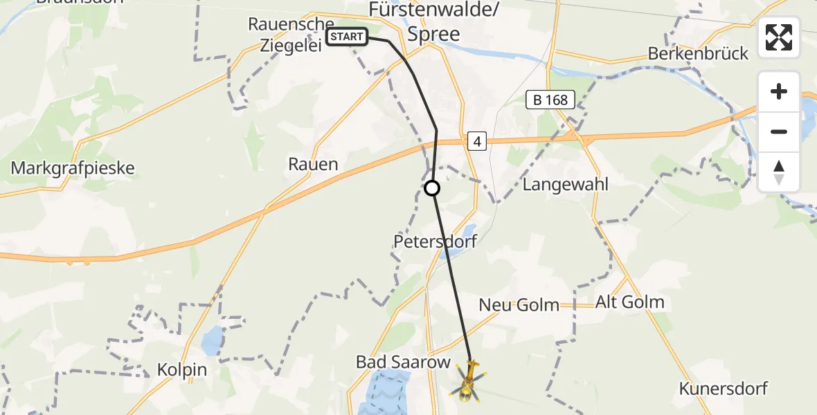 Flugroute Rettungshubschrauber Fürstenwalde/Spree - Bad Saarow, 23 April 2026, 09:29