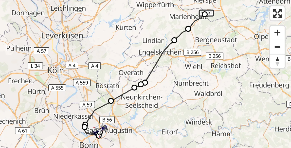 Flugroute Polizeihubschrauber Meinerzhagen - Sankt Augustin, 23 April 2026, 09:30