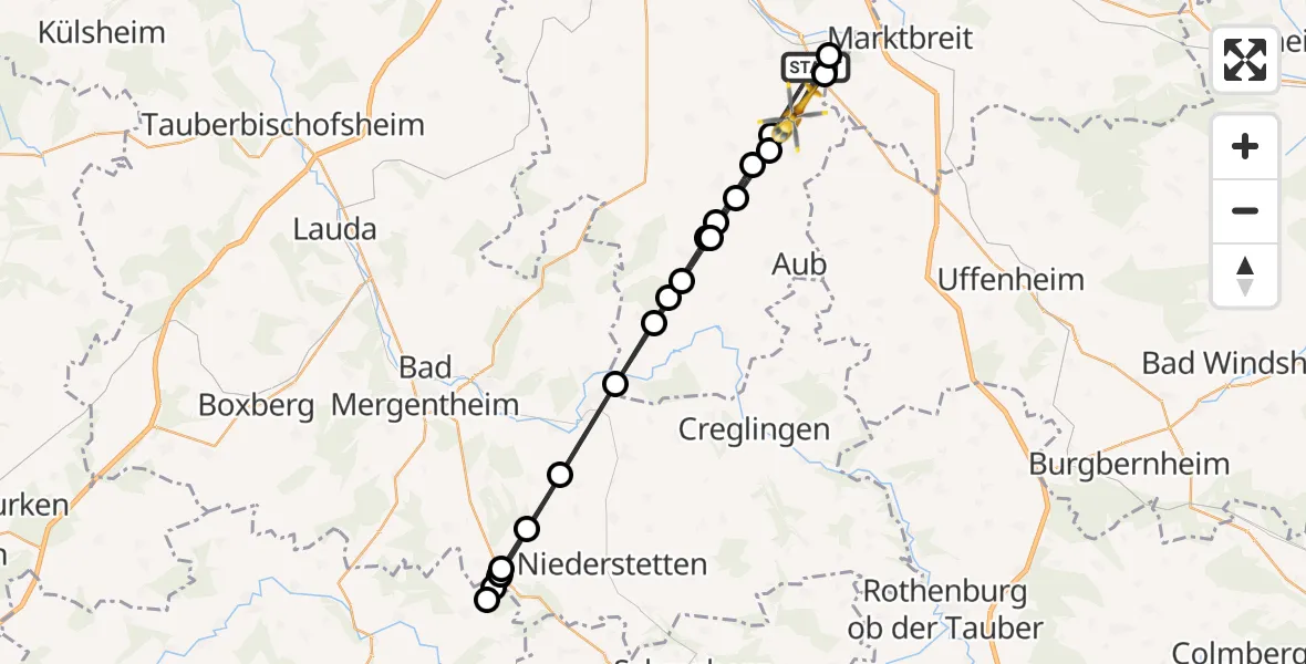 Flugroute Rettungshubschrauber Ochsenfurt - Ochsenfurt, 23 April 2026, 09:31