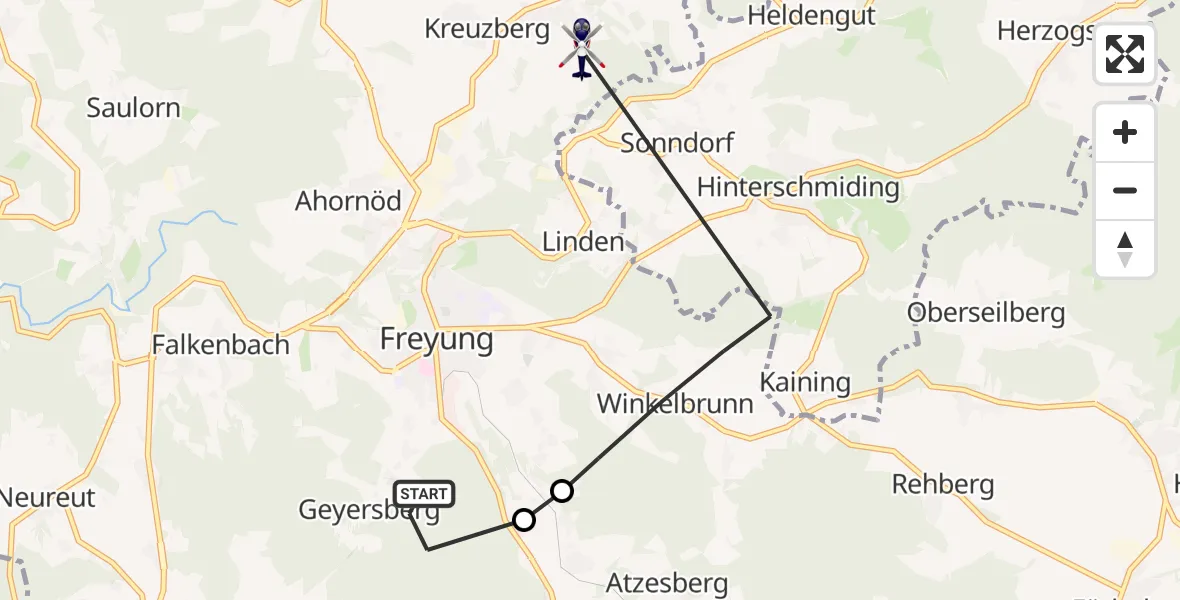 Flugroute Polizeihubschrauber Freyung - Freyung, 23 April 2026, 09:33