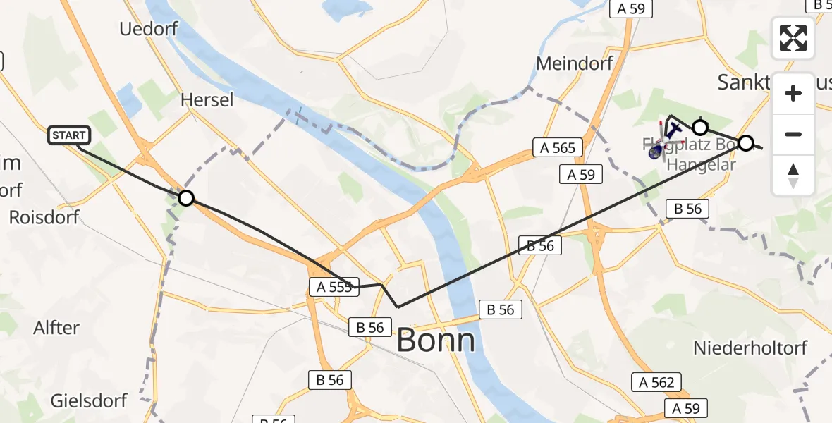 Flugroute Polizeihubschrauber Bornheim - Bonn-Hangelar Flugplatz, 23 April 2026, 09:33