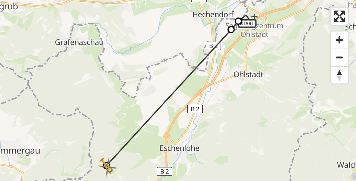 Flugroute Rettungshubschrauber Ohlstadt Flugplatz - Eschenlohe, 23 April 2026, 09:34