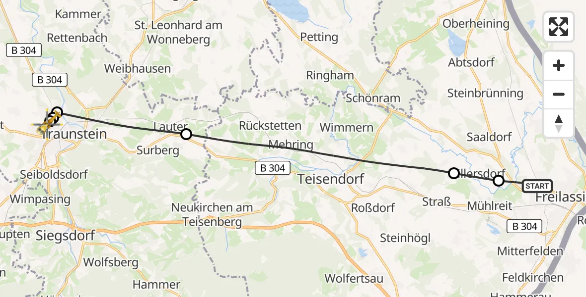 Flugroute Rettungshubschrauber Freilassing - Traunstein Hospital, 23 April 2026, 09:40