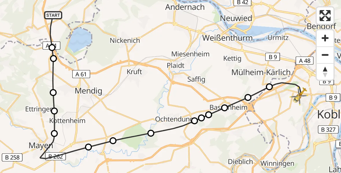 Flugroute Rettungshubschrauber Glees - Koblenz, 23 April 2026, 09:40