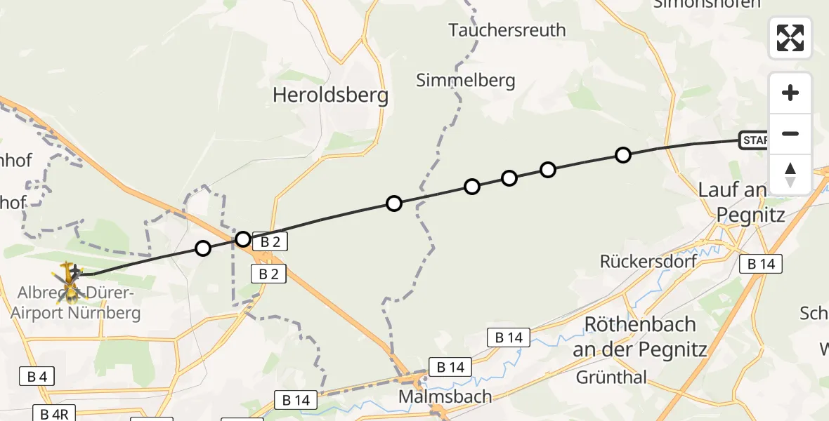 Flugroute Rettungshubschrauber Lauf a.d.Pegnitz - Flughafen Nuremberg, 23 April 2026, 09:41