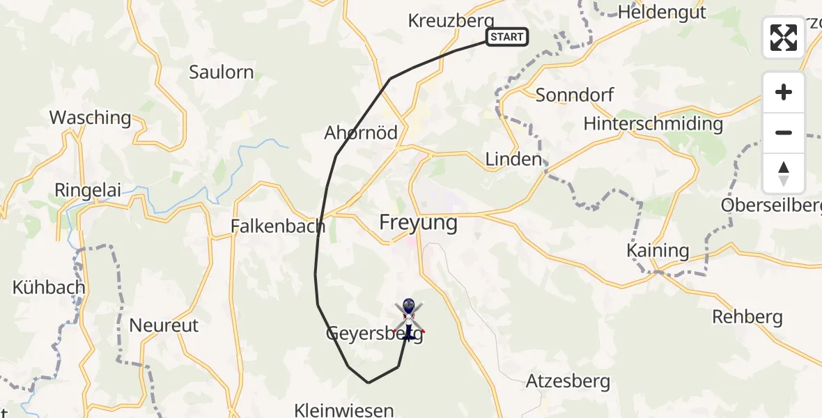 Flugroute Polizeihubschrauber Freyung - Freyung, 23 April 2026, 09:41