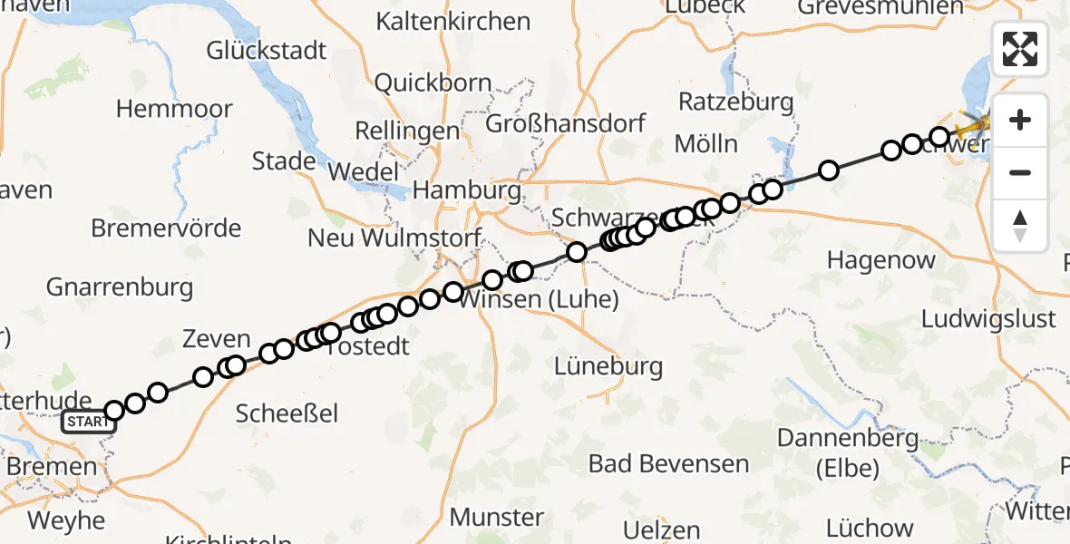 Flugroute Rettungshubschrauber Lilienthal - Schwerin, 23 April 2026, 09:44