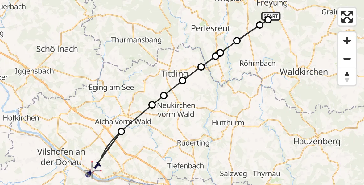 Flugroute Polizeihubschrauber Freyung - Windorf, 23 April 2026, 09:49