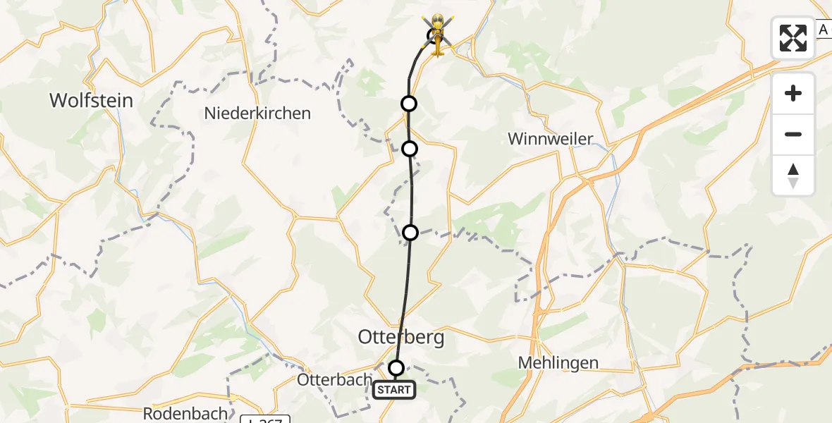 Flugroute Rettungshubschrauber Kaiserslautern - Imsweiler UL, 23 April 2026, 09:53
