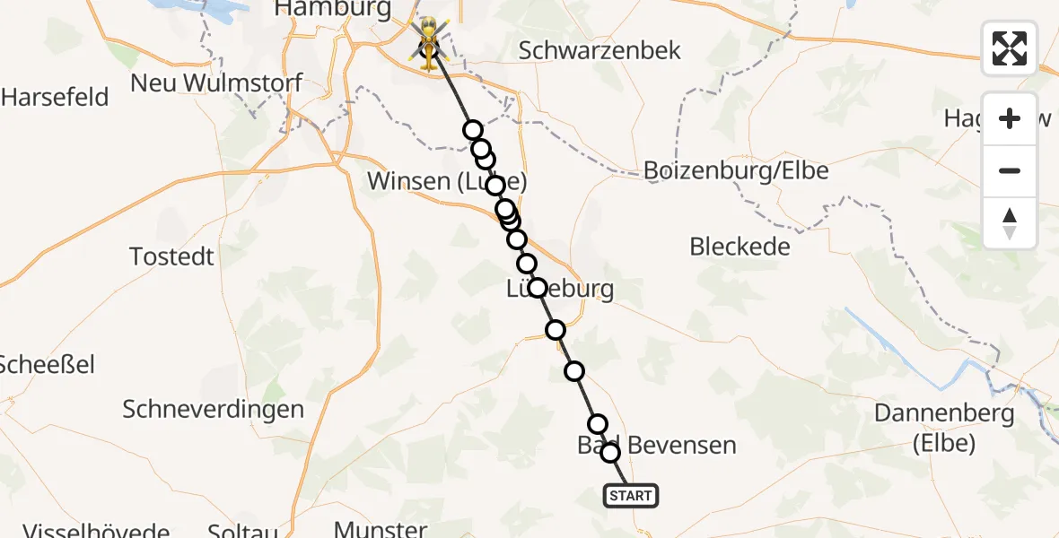 Flugroute Rettungshubschrauber Barum - Christoph Hansa ADAC Hubschrauberlandeplatz, 23 April 2026, 09:53