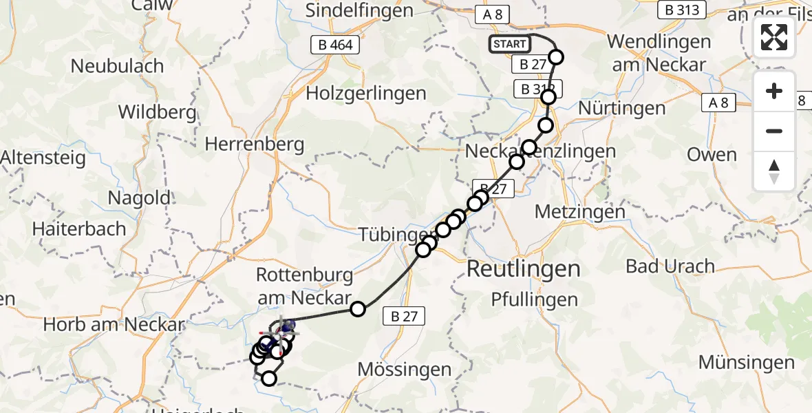 Flugroute Polizeihubschrauber Flughafen Stuttgart - Rottenburg am Neckar, 23 April 2026, 10:04