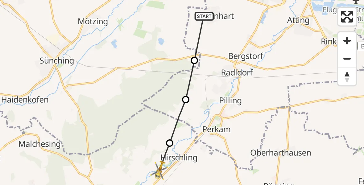 Flugroute Rettungshubschrauber Rain - Geiselhöring, 23 April 2026, 10:05