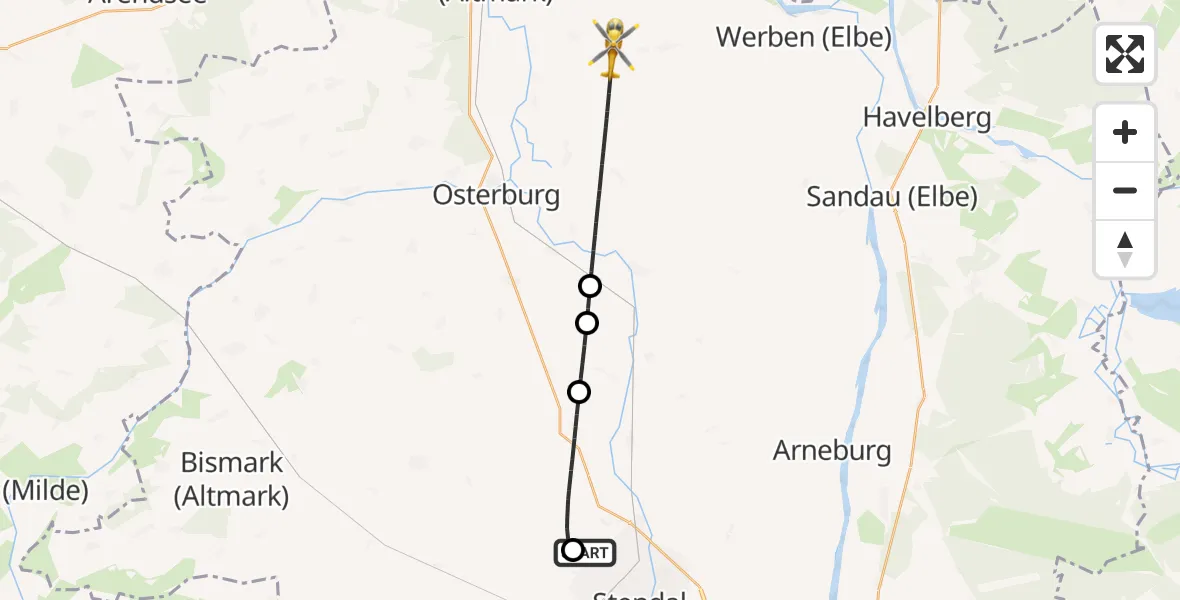 Flugroute Rettungshubschrauber Stendal-Borstel Flugplatz - Altmärkische Wische, 23 April 2026, 10:08