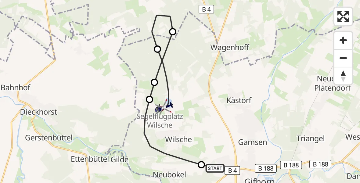 Flugroute Polizeihubschrauber Gifhorn Bundespolizei Hubschrauberlandeplatz - Gifhorn, 23 April 2026, 10:18