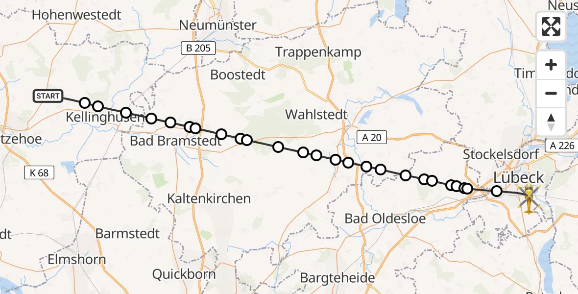Flugroute Rettungshubschrauber Hohenlockstedt - Lübeck, 23 April 2026, 10:26