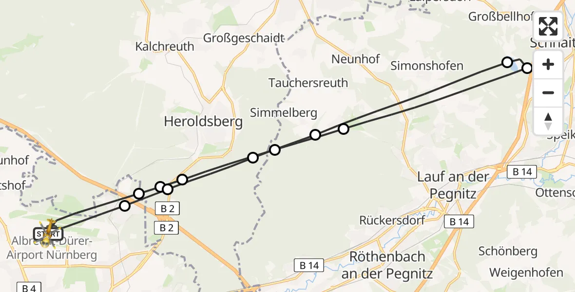 Flugroute Rettungshubschrauber Flughafen Nuremberg - Flughafen Nuremberg, 23 April 2026, 10:32